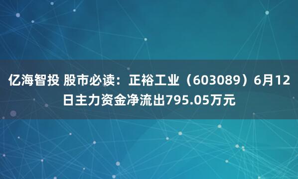 亿海智投 股市必读：正裕工业（603089）6月12日主力资金净流出795.05万元